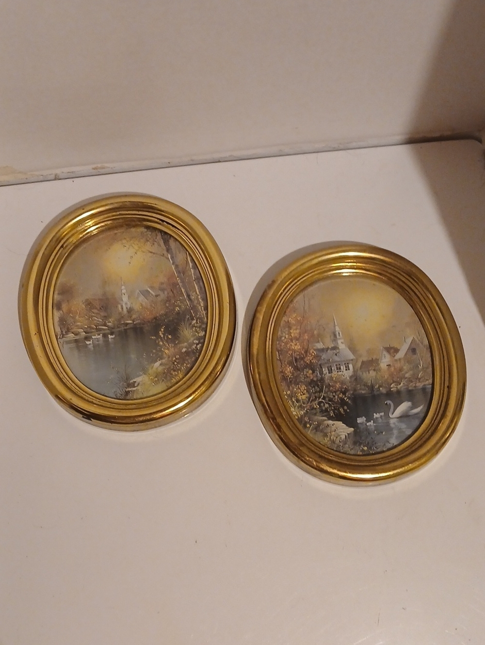 Vintage 70s 80s Homco Home Interiors Gold Oval Scenic Wall Art Pair